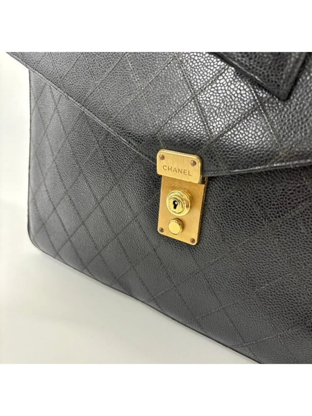 Chanel Bicolor Caviar Leather Business Briefcase Black
